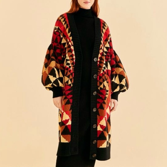 🌺🎉HP🎉🌺 NWT Farm Rio Heart Deco Maxi Knit Cardigan - Picture 4 of 15